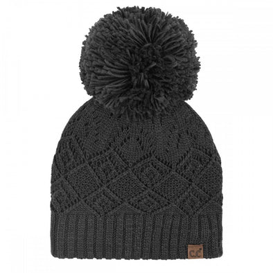 Diamond Pom Beanie in Black
