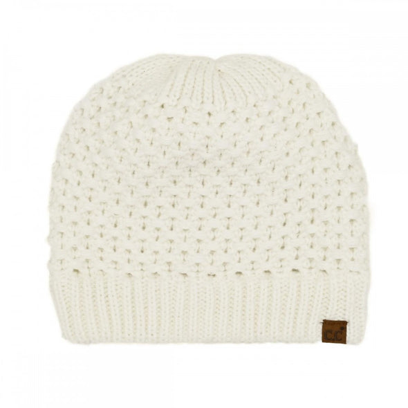 Stitch Knit Beanie in Ivory