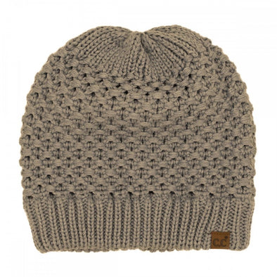 Stitch Knit Beanie in Taupe