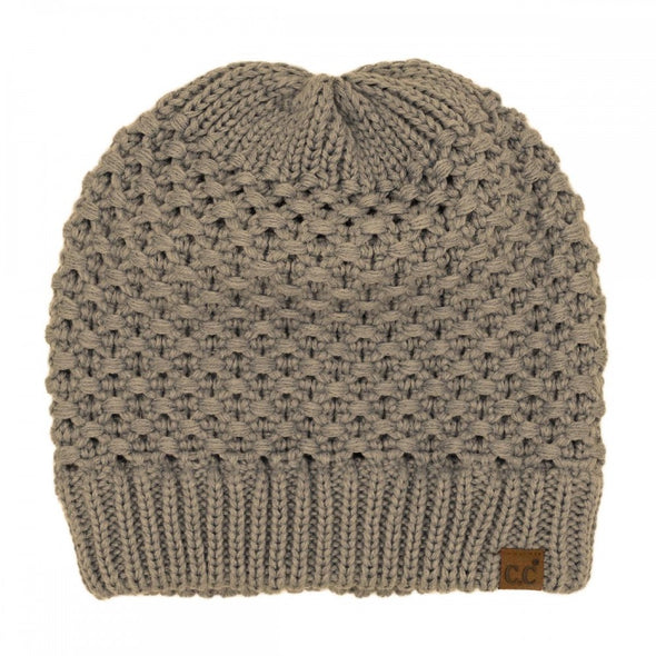 Stitch Knit Beanie in Taupe