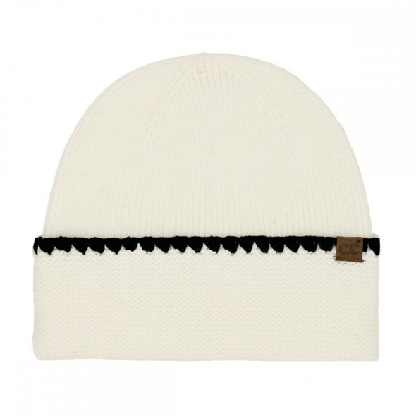 Stitch Cuff Beanie in Ivory