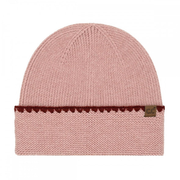 Stitch Cuff Beanie in Rose