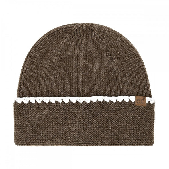 Stitch Cuff Beanie in Brown