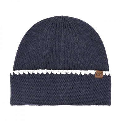 Stitch Cuff Beanie in Navy