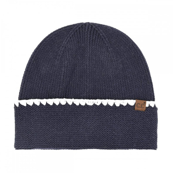 Stitch Cuff Beanie in Navy