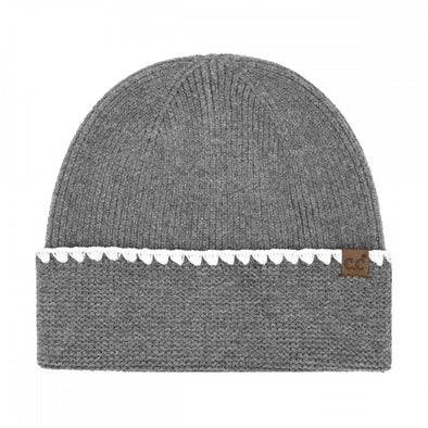Stitch Cuff Beanie in Grey