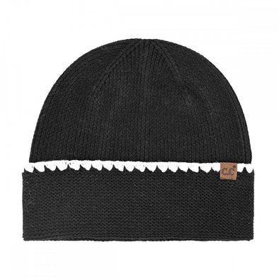 Stitch Cuff Beanie in Black