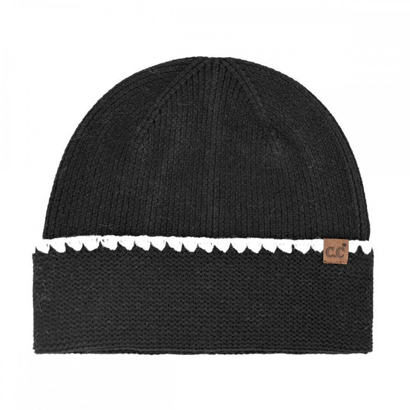 Stitch Cuff Beanie in Black
