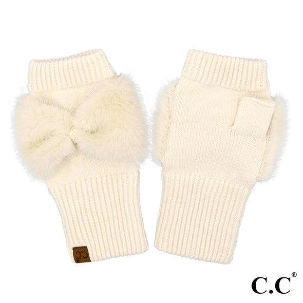 Fingerless Fur Glove in Beige