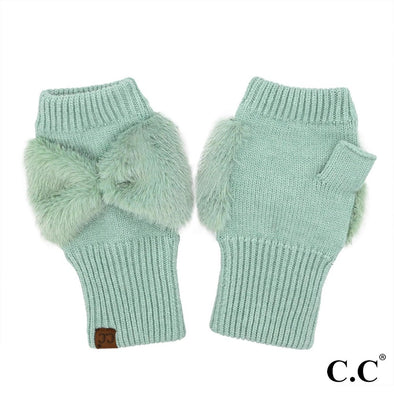 Fingerless Fur Glove in Dusty Mint