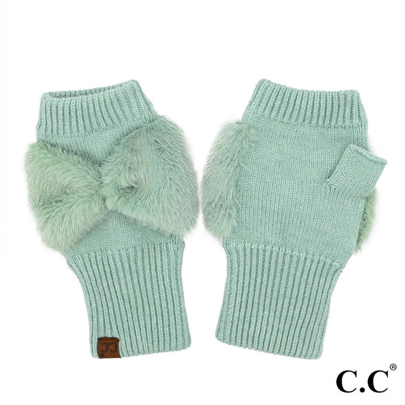 Fingerless Fur Glove in Dusty Mint