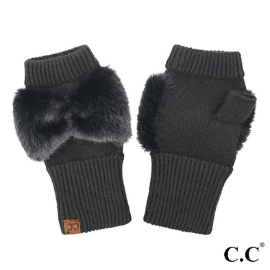 Fingerless Fur Glove in Black