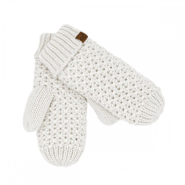 Stitch Knit Mittens in Ivory