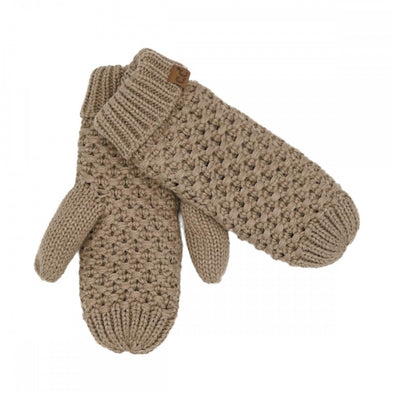 Stitch Knit Mittens in Taupe