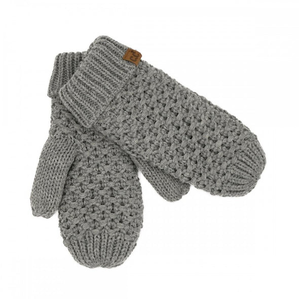 Stitch Knit Mittens in Grey