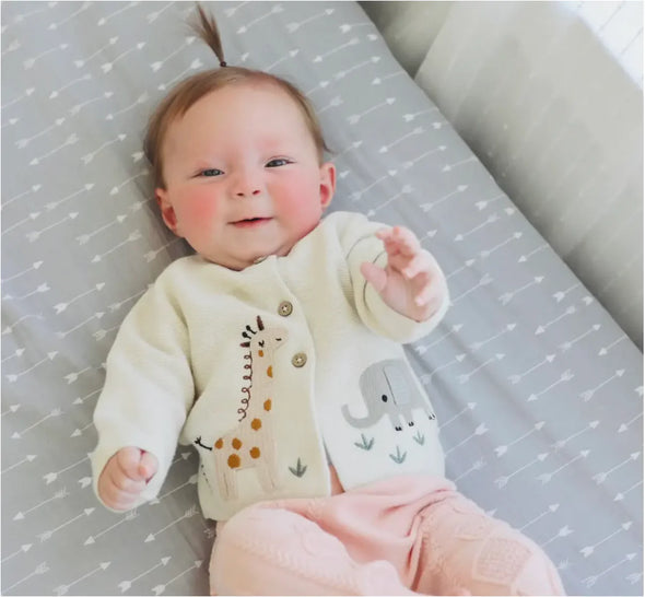 Animal Safari Embroidered Baby Cardigan Sweater in Natural