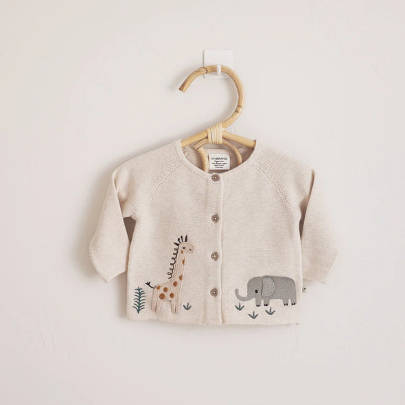 Animal Safari Embroidered Baby Cardigan Sweater in Natural