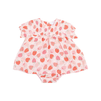 Smocked Ruffle Bubble in Strawberry Bliss