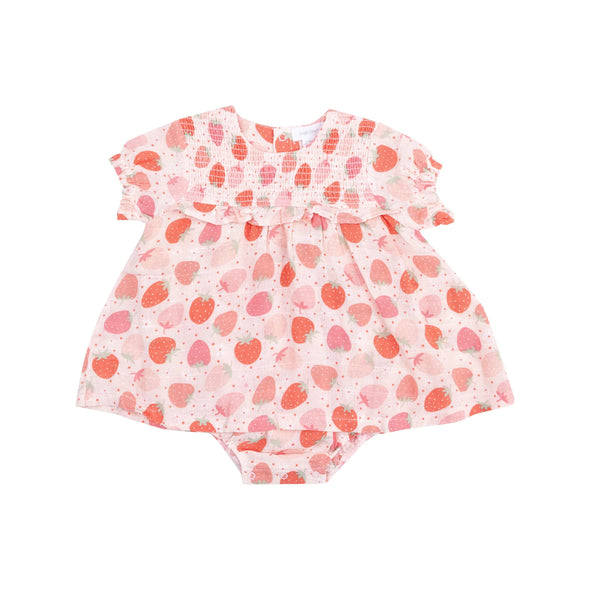 Smocked Ruffle Bubble in Strawberry Bliss