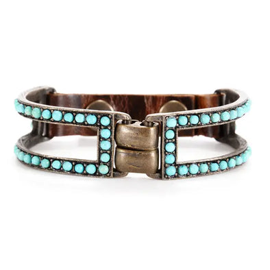 Double Sided Beaded Two Bar Bracelet in Light Turquoise