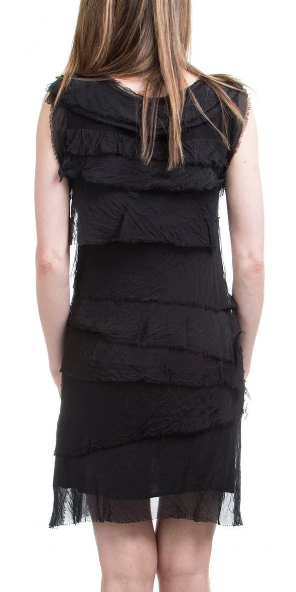 Silk Ruffled Short Dress in Black