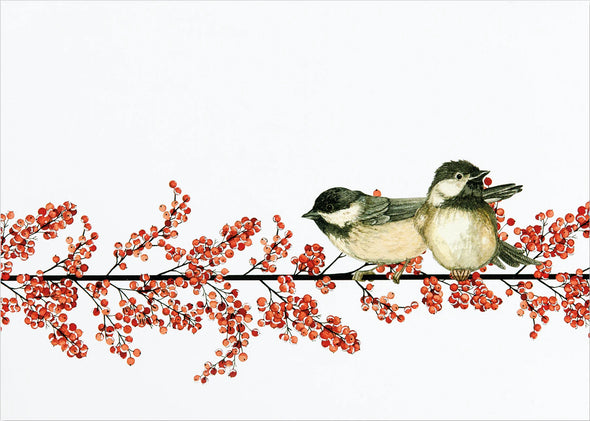 Winterberry and Chickadees Deluxe Boxed Holiday Cards Set of 20