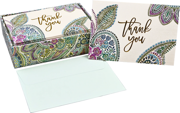 Watercolor Paisley Thank You Notes Set of 14