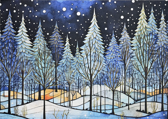 Winter Nightfall Deluxe Boxed Holiday Cards Set of 20