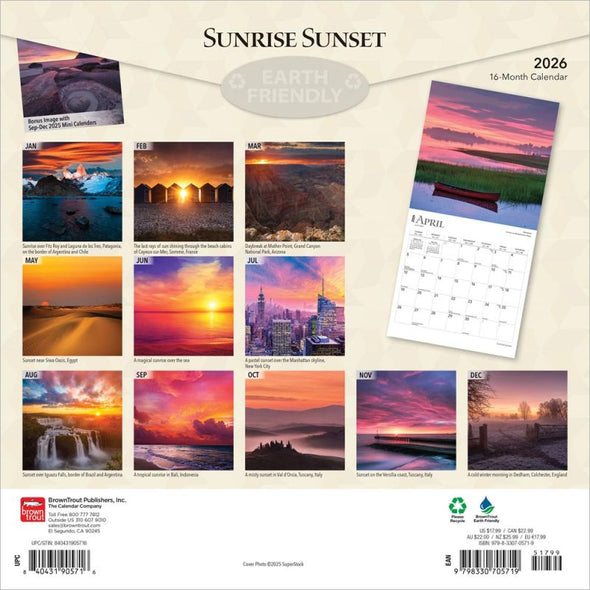 Sunrise Sunset 2026 Monthly Square Wall Calendar