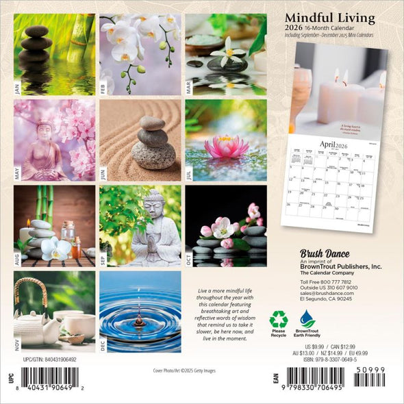 Mindful Living 2026 Monthly Mini Wall Calendar