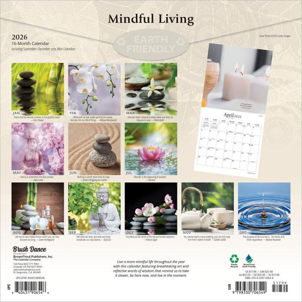 Mindful Living 2026 Monthly Square Wall Calendar
