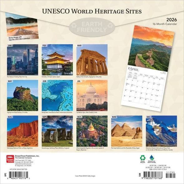 UNESCO World Heritage Sites 2026 Monthly Square Wall Calendar