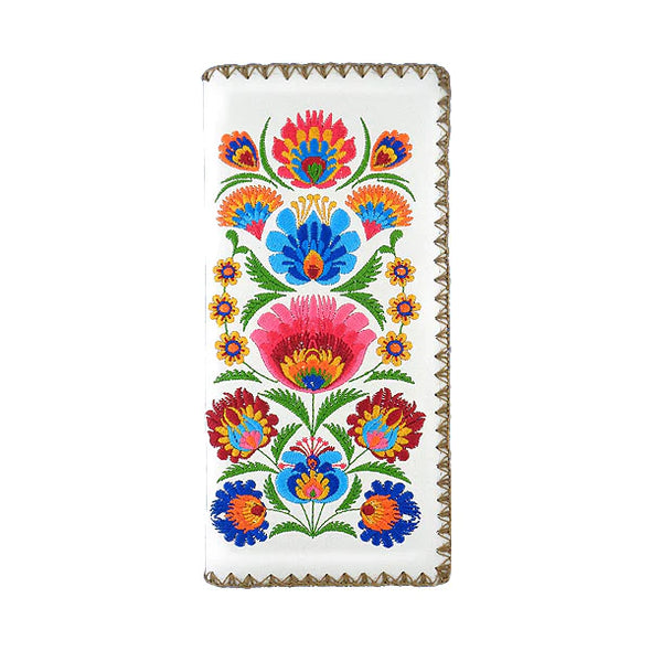 Vytynanky Style Flora Embroidered Vegan Large Flat Wallet in White