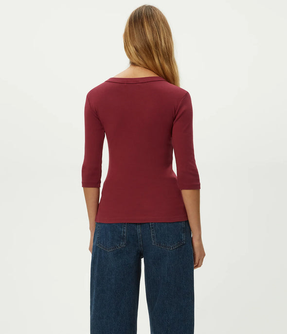 Dot 3/4 Sleeve Tee in Garnet