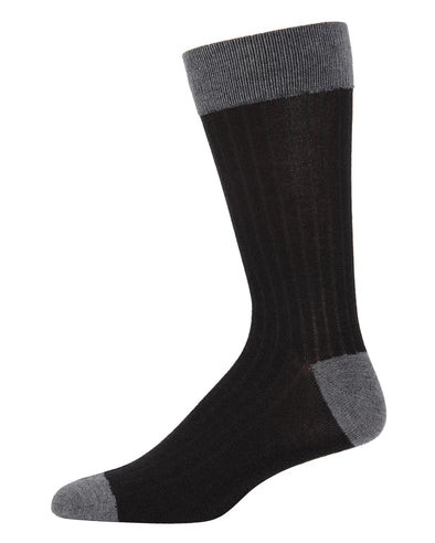 Men's Rib Knit Luxuriously Soft Cashmere Crew Socks in Black