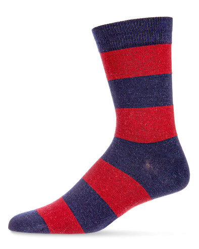 Men's Navy Rugby Striped Crew Cashmere Socks in Navy