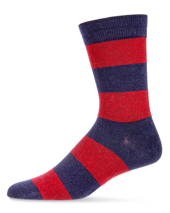 Men's Navy Rugby Striped Crew Cashmere Socks in Navy