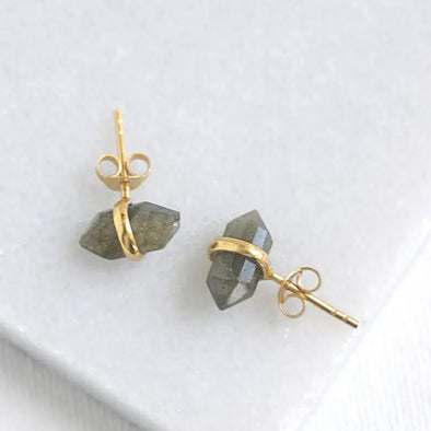 Labradorite Mini Double Point Crystal Stud Earrings