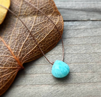 Amazonite Faceted Teardrop Gemstone Necklace - 16"