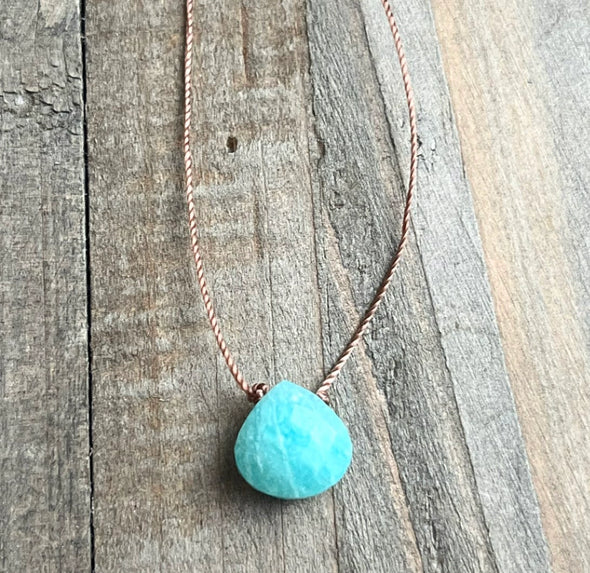 Amazonite Faceted Teardrop Gemstone Necklace - 18"