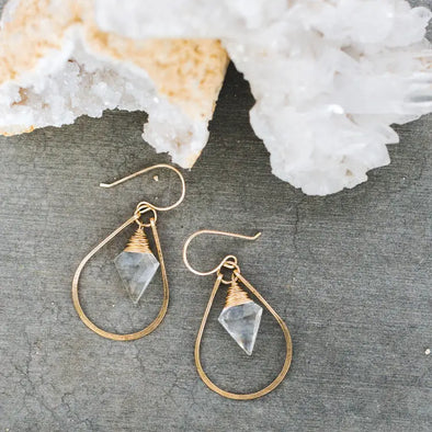 Arrow Hoops - Crystal Quartz & Gold Fill