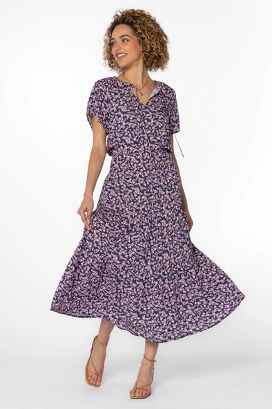Athena Dress in Navy/Pink Floral