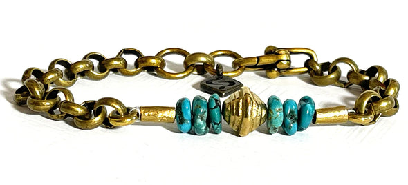 Atlas Bracelet in Turquoise Heishi, African Bicone and Gold - Small