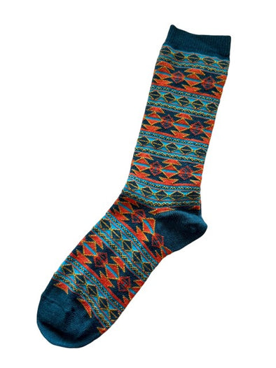 Aztec Stripe Alpaca Socks in Teal