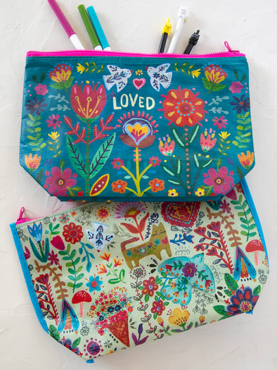 Reversible Recycled Zipper Pouch in Teal Loved