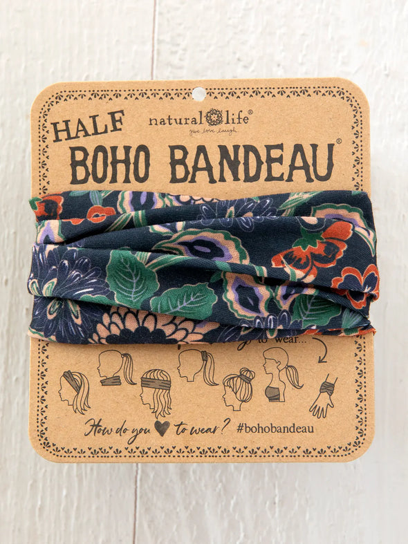 Half Boho Bandeau in Navy Tan Dahlias