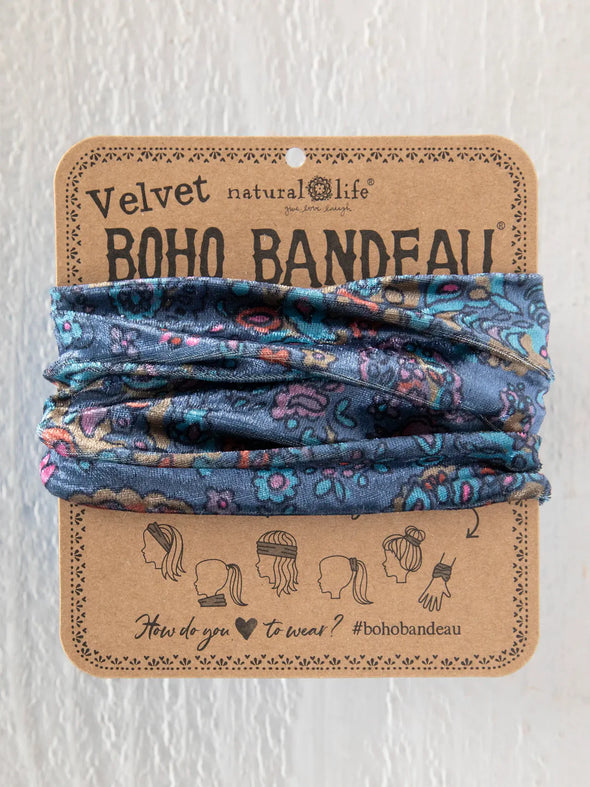 Velvet Boho Bandeau in Navy Retro Paisley