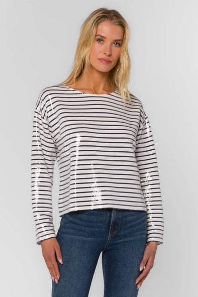 Biata Sequin Long Sleeve in Breton Stripe