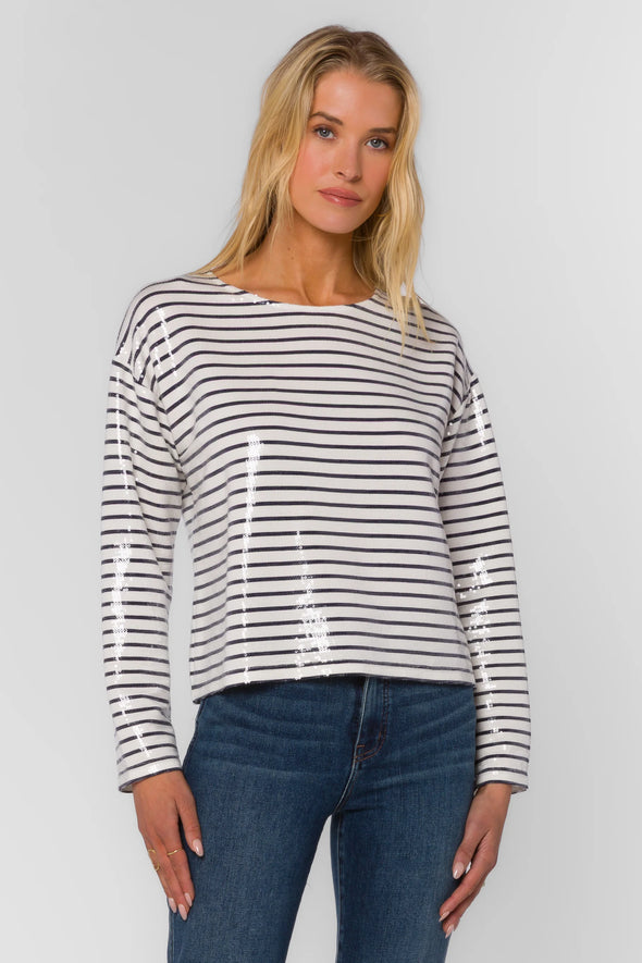 Biata Sequin Long Sleeve in Breton Stripe