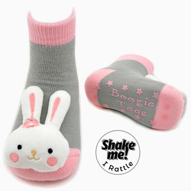 Pink Bunny Boogie Toes - Baby Rattle Socks 0-1Y